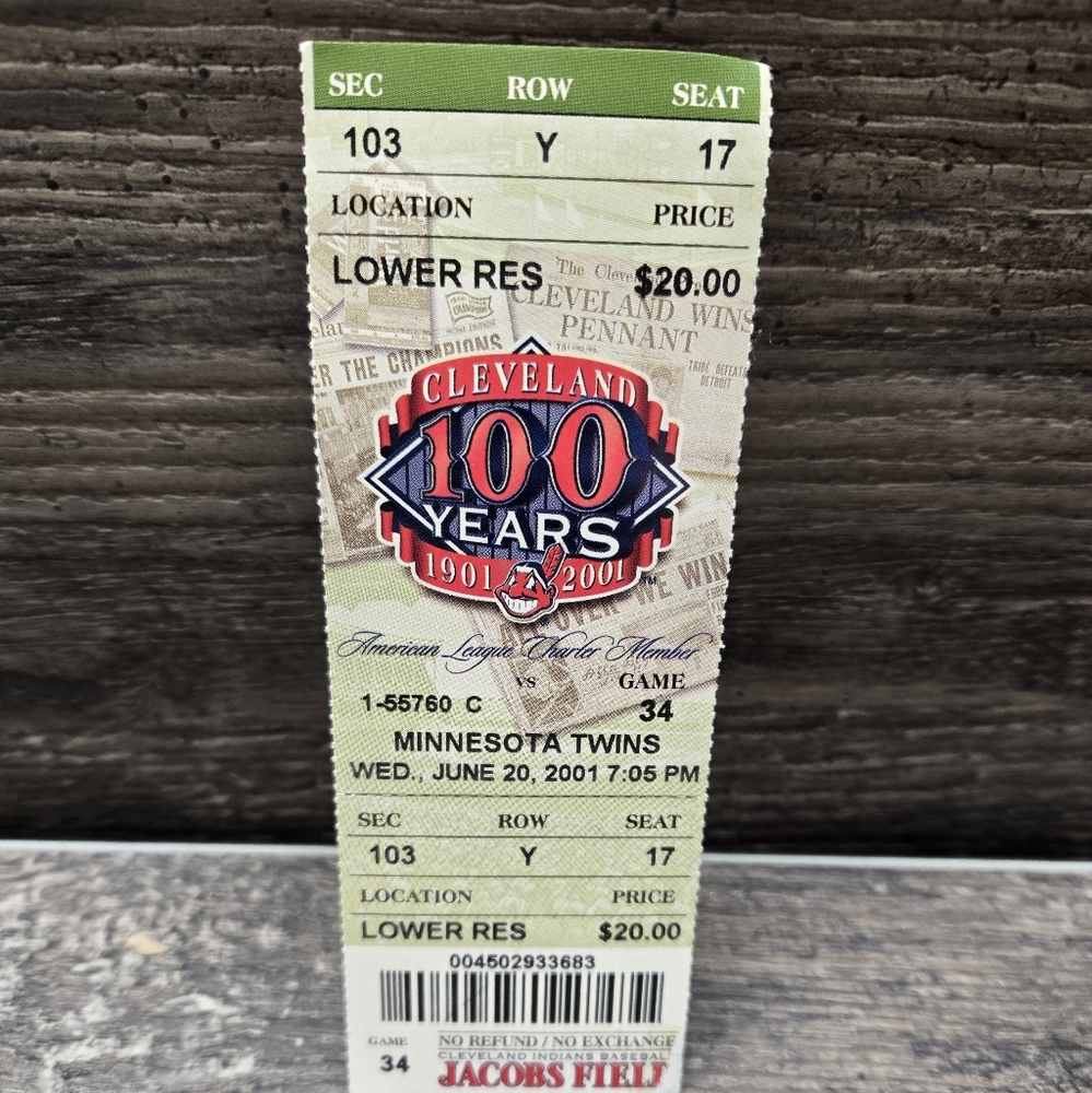 MLB 2001 06/20  Minnesota Twins at Cleveland‎ Indians Ticket